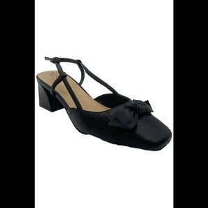 NYDJ Women's Sallie Crocco Leather Slingback Heel Black - Medium